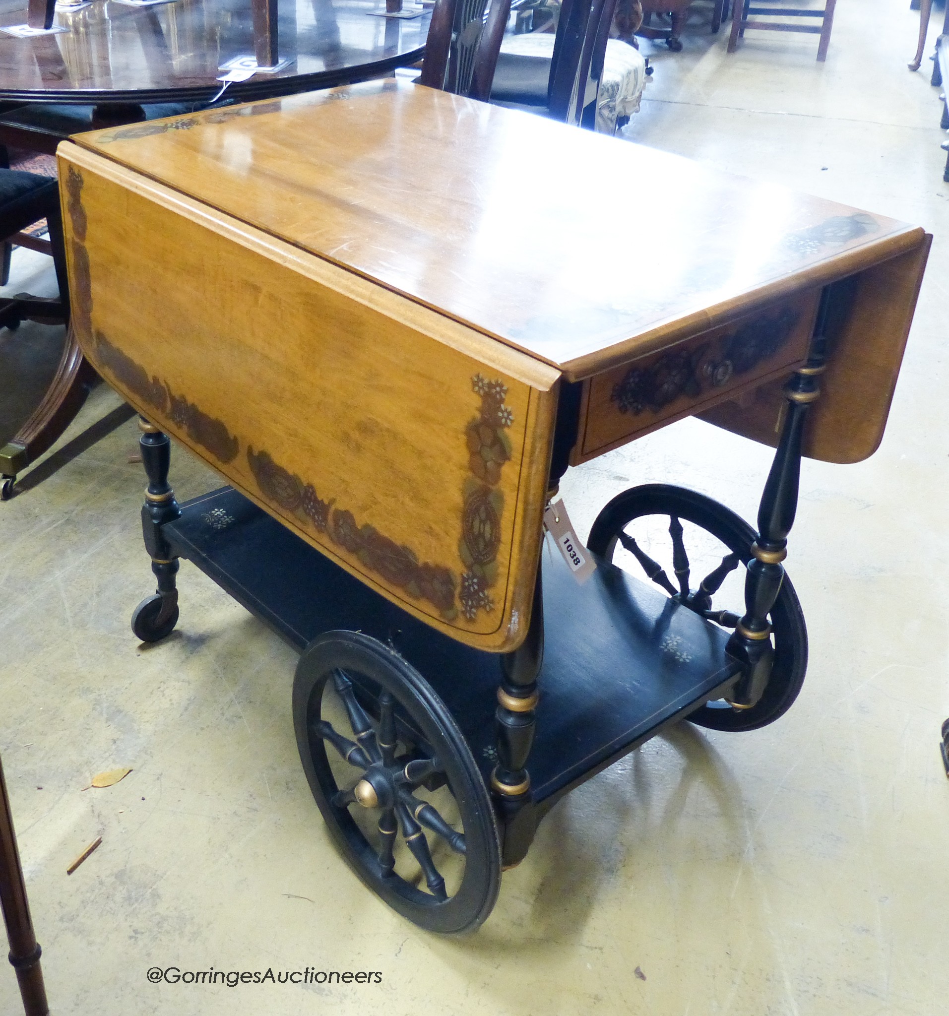 A painted drop leaf drinks trolley. W-80, D-52, H-73cm.